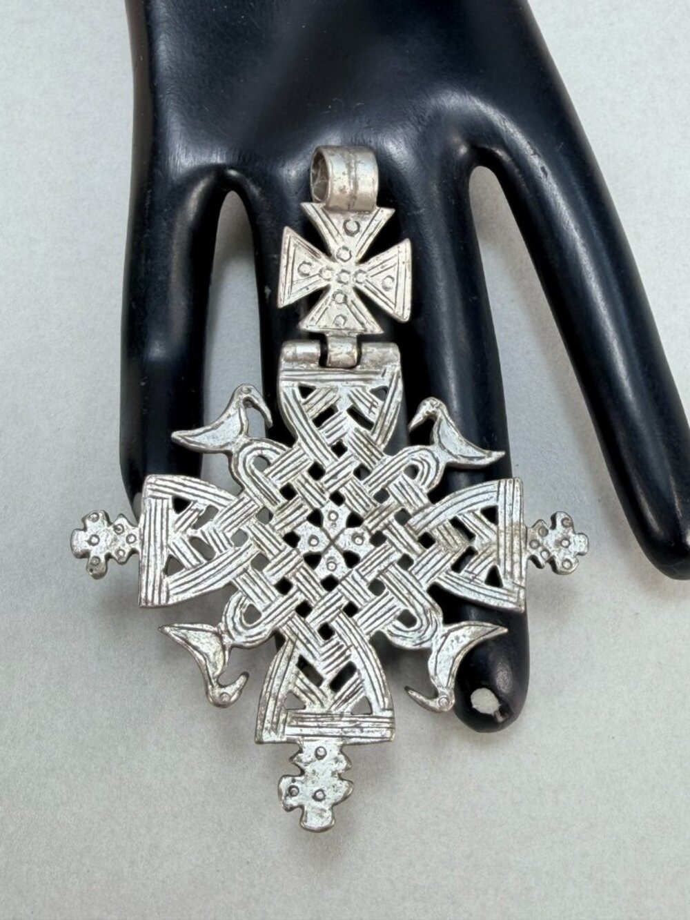 Vintage Alva Ethiopian Coptic Cross Pendant Silver Tone Signed Large